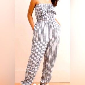 🎉3/20 Aerie strapless sleeveless pull on striped cotton jumpsuit size small